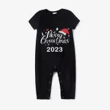 2023 Christmas Matching Family Pajamas Christmas Hat Black Pajamas Set