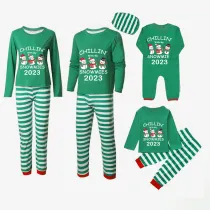 2023 Christmas Matching Family Pajamas Exclusive Design Chillin With My 3 Snowmies Green Stripes Pajamas Set