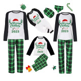 2023 Christmas Matching Family Pajamas Exclusive Design Merry Christmas Hat and Pendant Green Plaids Pajamas Set