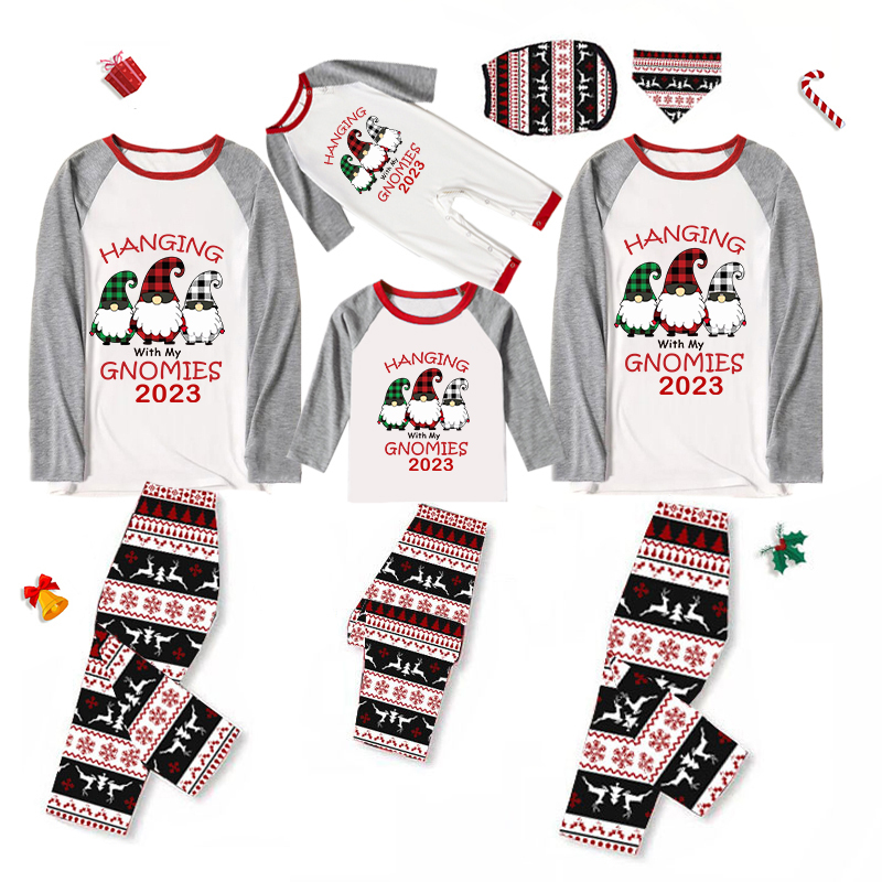 2023 Christmas Matching Family Pajamas Hanging With My Gnomies Pants Pajamas Set