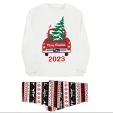 2023 Christmas Matching Family Pajamas Red Plaid Truck with Christmas Tree White Pajamas Set With Baby Pajamas