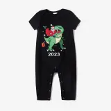 2023 KidsHoo Exclusive Design Christmas Matching Family Pajamas Santa Jurassic Dinosaur Black Pajamas Set