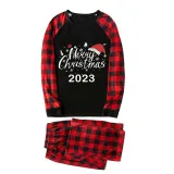 2023 Christmas Matching Family Pajamas Christmas Hat Black Pajamas Set