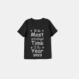 2023 Christmas Matching Family Pajamas Exclusive Design It Is Most Wonderful Time Black Pajamas Set