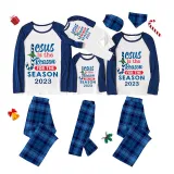 2023 Christmas Matching Family Pajamas Jesus Is The Reason For The Season Blue Plaids Pajamas Set