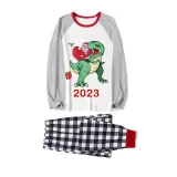 2023 Christmas Matching Family Pajamas Dinosaurs Snowflake Black White Plaids Pajamas Set
