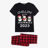 2023 Christmas Matching Family Pajamas Exclusive Design Chillin With My 3 Snowmies Black Pajamas Set