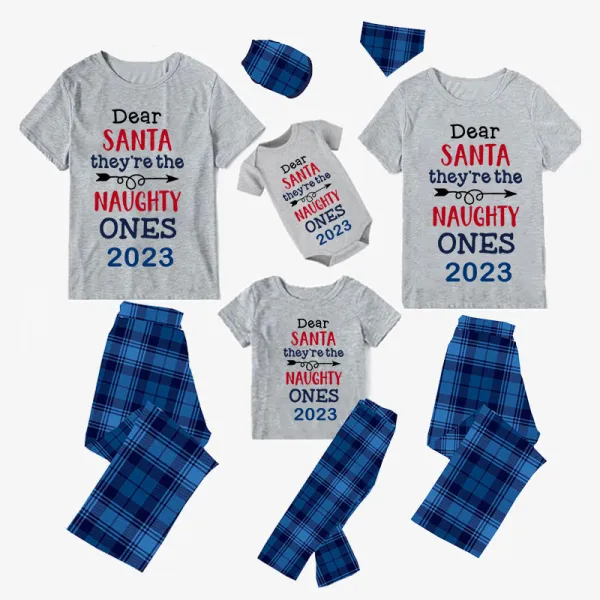 2023 Christmas Matching Family Pajamas They Are the Naughty Ones Black Short Blue  Pajamas Set With Baby Pajamas
