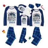 2023 Christmas Matching Family Pajamas Exclusive Design Wonderful Time Blue Plaids Pajamas Set