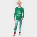 2023 Christmas Matching Family Pajamas Exclusive Design It Is Most Wonderful Time Green Stripes Pajamas Set