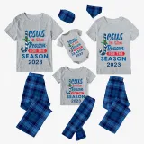 2023 Christmas Matching Family Pajamas Jesus Is The Reason For The Season Short Blue Plaids Pajamas Set