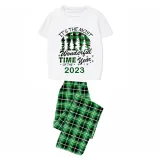 2023 Christmas Matching Family Pajamas Exclusive Design Wonderful Time Short Green Plaids Pajamas Set