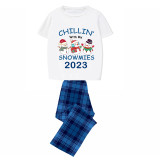 2023 Christmas Matching Family Pajamas Exclusive Design Chillin With My 3 Snowmies Short Blue Plaids Pajamas Set