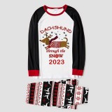 2023 Christmas Matching Family Pajamas Dachshund Through The Snow Red Tops Reindeer Pants Pajamas Set