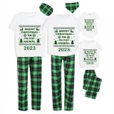 2023 Christmas Matching Family Pajamas Exclusive Design Couple Reindeer Pattern Short Green Plaids Pajamas Set