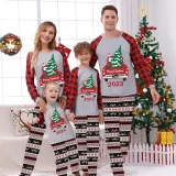 2023 Christmas Matching Family Pajamas Red Plaid Truck with Christmas Tree White Pajamas Set With Baby Pajamas