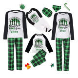 2023 Christmas Matching Family Pajamas Exclusive Design Wonderful Time Green Plaids Pajamas Set