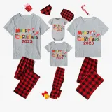2023 Christmas Matching Family Pajamas Exclusive Design Cartoon Elephant Merry Christmas Gray Pajamas Set