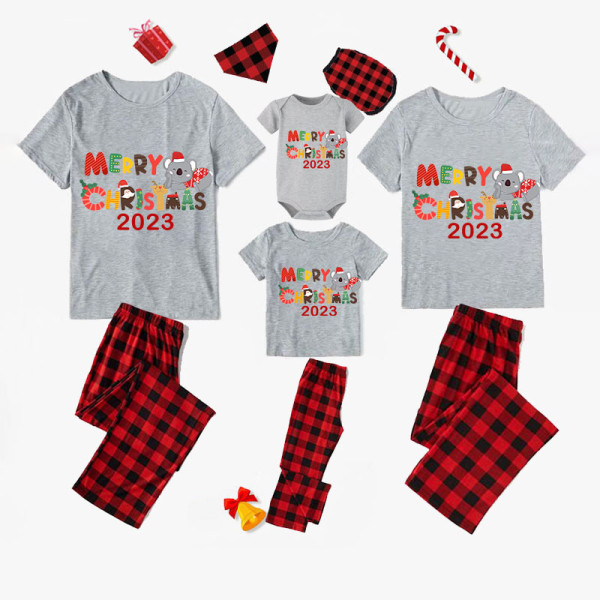 2023 Christmas Matching Family Pajamas Exclusive Design Cartoon Elephant Merry Christmas Gray Pajamas Set