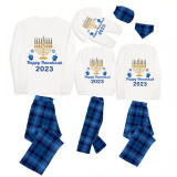 2023 Christmas Matching Family Pajamas Exclusive Design Candlestick Happy Hanukkah Pajamas Blue Pajamas Set