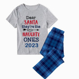 2023 Christmas Matching Family Pajamas They Are the Naughty Ones Black Short Blue  Pajamas Set With Baby Pajamas