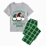 2023 Christmas Matching Family Pajamas Hanging With My Gnomies Short Green Plaids Pajamas Set