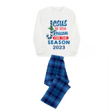2023 Christmas Matching Family Pajamas Jesus Is The Reason For The Season Blue Plaids Pajamas Set
