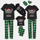 2023 Christmas Matching Family Pajamas Exclusive Design Merry Christmas Hat and Pendant Black Short Pajamas Set