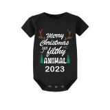 2023 Christmas Matching Family Pajamas Exclusive Design Antler Merry Christmas Black Pajamas Set