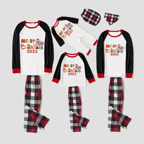 2023 Christmas Matching Family Pajamas Exclusive Design Cartoon Elephant Merry Christmas White Top Reindeer Pajamas Set