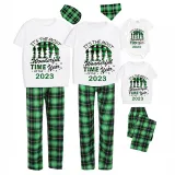 2023 Christmas Matching Family Pajamas Exclusive Design Wonderful Time Short Green Plaids Pajamas Set