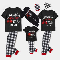 2023 Christmas Matching Family Pajamas Christmas With My Tribe Short Balck Pajamas Set