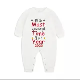2023 Christmas Matching Family Pajamas Exclusive Design It Is Most Wonderful Time Gray Top Reindeer Pants Pajamas Set