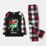 2023 KidsHoo Exclusive Design Christmas Matching Family Pajamas Santa Jurassic Dinosaur Black Top Reindeer Pants Pajamas Set