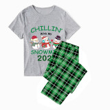 2023 Christmas Matching Family Pajamas Exclusive Design Chillin With My 3 Snowmies Short Green Plaids Pajamas Set