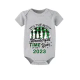2023 Christmas Matching Family Pajamas Exclusive Design Wonderful Time Short Green Plaids Pajamas Set