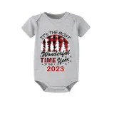 2023 Christmas Matching Family Pajamas Exclusive Design Wonderful Time Gray Short Pajamas Set