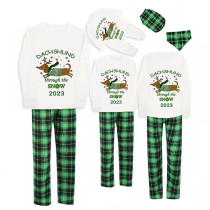 2023 Christmas Matching Family Pajamas Dachshund Through The Snow Green Plaids Pajamas Set