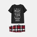 2023 Christmas Matching Family Pajamas Exclusive Design It Is Wonderful Time Short Black Pajamas Set