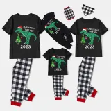 2023 Christmas Matching Family Pajamas Exclusive Design Dinosaur Christmas Tree Black Short Pajamas Set