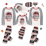 2023 Christmas Matching Family Pajamas Exclusive Design Wonderful Time Red Top Reindeer Pants Pajamas Set