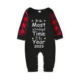 2023 Christmas Matching Family Pajamas Exclusive Design It Is Most Wonderful Time  Black Plaids Pajamas Set