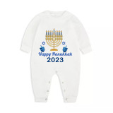 2023 Christmas Matching Family Pajamas Exclusive Design Candlestick Happy Hanukkah Pajamas Blue Pajamas Set