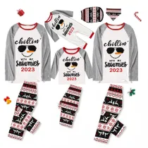 2023 Christmas Matching Family Pajamas Chillin With My Snowmies Sunglass Snowman Red Top Reindeer Pants Pajamas Set