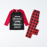 2023 Christmas Matching Family Pajamas Exclusive Design Antler Merry Christmas Black Plaids Pajamas Set
