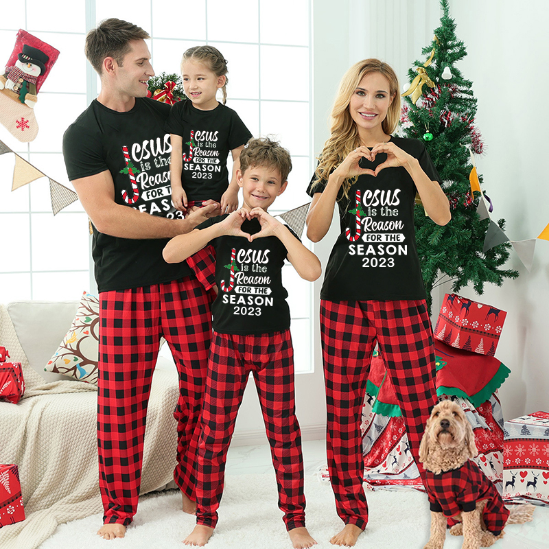 2023 Christmas Matching Family Pajamas Jesus Is The Reason For The Season Black Pajamas Set