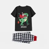 2023 KidsHoo Exclusive Design Christmas Matching Family Pajamas Santa Jurassic Dinosaur Black Short Pajamas Set