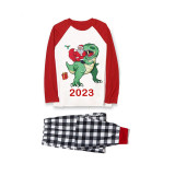 2023 Christmas Matching Family Pajamas Dinosaurs Snowflake Black White Plaids Pajamas Set
