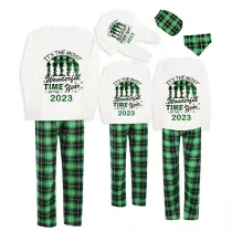 2023 Christmas Matching Family Pajamas Exclusive Design Wonderful Time Green Plaids Pajamas Set