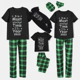 2023 Christmas Matching Family Pajamas Exclusive Design It Is Wonderful Time Short Black Pajamas Set